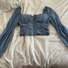 Blue Long Sleeve From Ever B Size M Never Worn Blue Fitted Blouse For Fall, Fitted Long Sleeve Denim Blue Blouse, Fitted Light Blue Blouse For Fall, Fitted Blue Blouse For Day Out, Blue Fitted Top For Brunch, Fitted Blue Top For Brunch, Blue Long Sleeve, Long Sleeve Tees, Color Blue