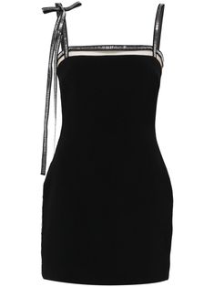 black crepe texture crystal embellishment sheer panel to the chest thin straps with bow detailing sleeveless square neck thigh-length straight hem full lining concealed rear hook and zip fastening Farfetch Mini Dress, Virgo Rising, Dream Boutique, Edgy Dress, Png Clothes, Absolut Vodka, Black Outfits, David Koma, Mini Dress Black