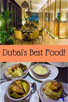 there are plates with food on them and the words, dubai's best food