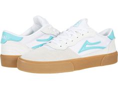 Lakai Cambridge - Men's Shoes : White/Teal Suede : Modern aesthetic meets vintage design with the skate-ready Lakai Cambridge skateboard shoes! Skate shoe in a low-top silhouette featuring a mix of contemporary and classic styles. Uppers of suede, mesh, and perforated synthetic leather. Lace-up closure. Textile lining for breathable wear. DELUX-LITE footbed for cushioned comfort. PARA-MOUNT outsole offers advanced vulcanized technology for grippy performance. Imported. Measurements: Weight: 1 lb White Suede Skateboarding Sneakers, White Sole Suede Skate Shoes For Streetwear, Suede Skate Shoes With White Sole For Streetwear, White Suede Sneakers For Skateboarding, Casual Skate Shoes With Translucent Outsole, Casual Skate Shoes With Perforated Toe Box For Streetwear, White Skate Shoes With Rubber Waffle Outsoles, Casual Lace-up Skate Shoes With Translucent Outsole, Casual Suede Skate Shoes With Rubber Waffle Outsoles