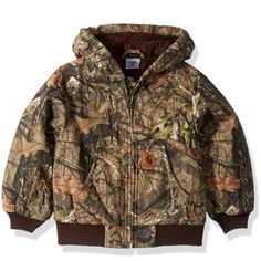 Babies And Kids Deserve Awesome Camo Winter Jackets That Work As Hard As They Do. The Carhartt Camo Active Flannel Quilt-Lined Jacket For Babies Or Toddlers Brings A Soft, Kid-Focused Design With The Same Durability You Know And Expect Form Carhartt Work Clothes. This Winter Jacket For Babies And Toddlers Serves Up A 100% Cotton Printed Canvas Face; 100% Polyester Quilted, Brushed-Tricot Lining; And 100% Polyester Quilted Taffeta Sleeve Lining For The Ultimate Match Of Comfort And Durability. Mossy Oak Camo, Camo Baby Stuff, Boy Outerwear, Carhartt Jacket, Active Jacket, Baby Jacket, Mossy Oak, Baby Boy Outfits