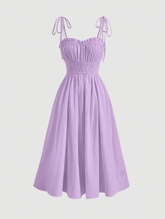 SHEIN MOD Solid Ruched Bust Cami Dress | SHEIN USA Purple Picnic Dress, Lilac Sundress, Lilac Clothes, Purple Sun Dress, Lilac Dresses, Purple Dress Casual, Purple Sundress, Purple Summer Dress, Sundress Outfit