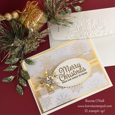 two christmas cards with gold foil and snowflakes