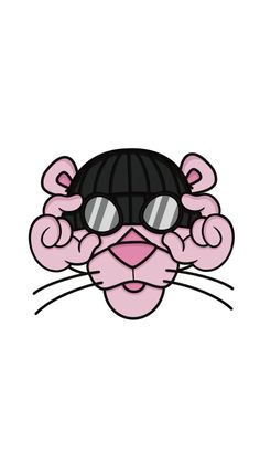 a pink cat wearing sunglasses and a black hat