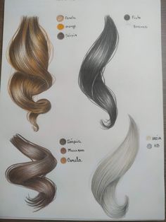 the hair color chart shows different shades of brown, grey, and blonde colored hair