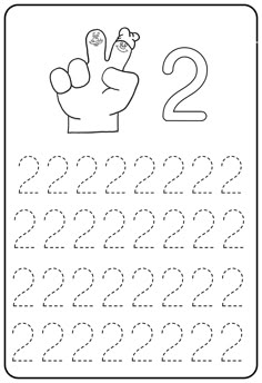 the number two worksheet for numbers 2 and 3, with an image of a hand on it