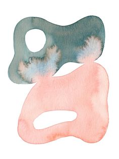 two watercolor masks with different shapes and colors, one is pink and the other is blue