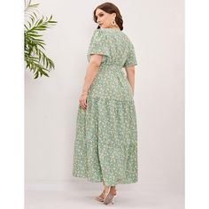 MATERIAL: This v neck ruffle dress is made from soft fabric, which is comfortable, lightweight, and breathable. Green V-neck Midi Dress With Ruffle Hem, Green V-neck Maxi Dress For Garden Party, Green V-neck Dress With Ruffle Hem, Light Green V-neck Summer Dress, Green Ruffle Hem Maxi Dress For Summer, Green Maxi Dress With Ruffle Hem For Vacation, Summer Green Midi Dress With Ruffle Hem, Green Short Sleeve Maxi Dress With Ruffle Hem, Green Tiered Midi Dress For Summer