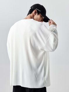 Oversized Ribbed Long Sleeve Shirt – nightcity clothing Casual Tops With Ribbed Collar And Drop Shoulder, Casual Drop Shoulder Top With Ribbed Collar, Casual Ribbed Sweater For Layering, Ribbed Cotton Sweater For Streetwear, Casual White Ribbed Tops, Casual Ribbed Tops For Layering, Everyday Oversized Ribbed Sweater, Everyday White Ribbed Top, Oversized White Sweater With Ribbed Neckline