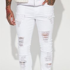 Brand New! Fashion Nova Men “For Likes Stacked Skinny Flare Jeans” In The Shade “White” Retail $44.99 - Stretch Denim - Stacked Skinny Flare Fit - 5 Pocket Body - Zip Fly - Button Closure - Open Hem - 98% Cotton 2% Spandex - Imported Fashion Nova Men, Blue Pants Men, Black Jeans Men, New Mens Fashion, Denim Jeans Men, Distressed Denim Jeans, Fashion Nova Jeans, Distressed Black Jeans, Ripped Jeans