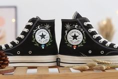 Embroidered Converse Embroidered Canvas Low-top Sneakers, Casual High-top Sneakers With Embroidered Graphics, Embroidered Low-top Sneakers For Streetwear, Embroidered Lace-up Sneakers For Streetwear, Vintage Embroidered Low-top Sneakers, Embroidered Mushrooms, Embroidered Sneakers, Embroidered Converse, Converse Custom