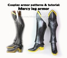 "Game up your Mercy cosplay with printable patterns and tutorial to make boot armor: greaves, knee, foot armor, and boot paint outline. Materials, finished product are not included. Instructions are in English only. Save yourself hours of pattern drafting and headaches on your cosplay, and just print out 8 pages. Meticulously drafted for an accurate and comfortable boot armor design. Photography by sipofsweettea.com Use this greave pattern as a base and alter it for more characters! Included in Foam Costume Pattern, Costume Armour Foam Armor, Dwarven Cosplay, Cosplay Tricks, Ow Mercy, Mercy Cosplay, Armor Pattern, Dream Cosplay, Cosplay Crafts