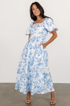 Graceland Maxi Dress | White + Blue Floral - Baltic Born Blue And White Floral Dress, Blue Florals, Sequin Maxi Dress, Sequin Maxi, Church Dresses, Blue And White Dress