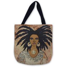 Nubian Queen: African American Woven Tapestry Tote Bag by GBaby Rectangular Bags With Artwork For Daily Use, Artsy Everyday Bags With Artwork, Artwork Tote Bag As A Gift, Artwork Tote Bags As Gift, Bohemian Hand Painted Bags For Daily Use, Eco-friendly Hand Painted Bags For Daily Use, Artistic Large Capacity Tote Shoulder Bag, Artistic Large Capacity Tote Bag, Artistic Hand Painted Satchel Bag