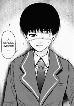 an anime character wearing glasses and a tie with a speech bubble above his head that says school uniform