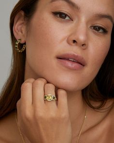 Sphene, Green Tourmaline, and Diamond Ring – Jamie Wolf Princess Cut Gold, Green Tourmaline, Princess Cut, Tourmaline, Diamond Ring, Nose Ring, Diamonds, Yellow Gold, My Style