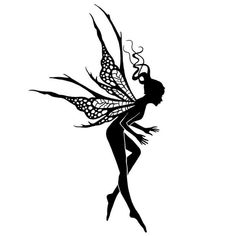 a black and white silhouette of a fairy