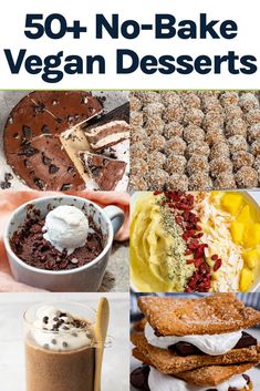 the top 50 no - bake vegan desserts are featured in this book