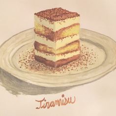 a piece of cake on a plate with the word tramius written below it