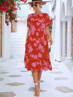 F00161464-202 Garden Parties, Round Neck Dresses, Styl Boho, Puffed Sleeves Dress, Romper With Skirt, Maxi Dress With Sleeves, Floral Style, Floral Midi Dress, Types Of Skirts