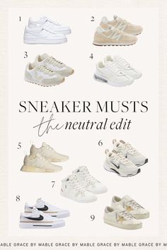 9 Neutral Sneakers You Need in Your Closet Womans Sneaker Outfit, Everyday White Shoes, Tennis Shoes 2023 Trends, Basic Sneakers For Women 2023, Trendy White Shoes For Women, Staple Sneakers For Women, Every Day Shoes Women, Shoes That Go With Everything Sneakers, Lifestyle Tennis Shoes Women