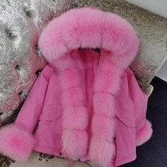 Horror High, Pink Fur Coat, High Street Style, Random Products, Quilted Parka, Pink Fur, Stylish Coat, Winter Outerwear, Fox Fur Coat