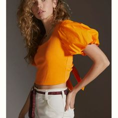 Gorgeous Nwt Anthropologie Crop Top. Super Comfy And Sexy! Chic Orange Crop Top For Day Out, Chic Yellow Short Sleeve Crop Top, Chic Yellow Cotton Crop Top, Chic Yellow Crop Top For Day Out, Fitted Orange Crop Top For Day Out, Embroidered Lace Top, Sequin Crop Top, Puff Sleeve Crop Top, Balloon Sleeve Blouse