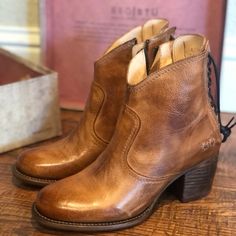 -Genuine Leather Bedstu “Xena” Booties -Tan Rustic -Runs Small, Fits More Like An 8 Or Even 7.5 -Never Worn -Purchased For $298 Western Brown Heels With Stacked Heel, Brown Ankle-high Boots With Heel Loop, Brown Closed Toe Boots With Heel Loop, Brown Boots With Heel Loop For Fall, Brown Western Ankle Boot Heels, Western Brown Ankle Boot Heels, Brown Heeled Boots With Leather Sole For Spring, Western Style Brown Ankle Boot Heels, Brown Fall Boots With Heel Loop