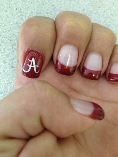 Roll Tide nails Roll Tide Nail Designs, Alabama Football Nails Crimson Tide, Roll Tide Nails, Alabama Nail Designs, Crimson Tide Nails, Alabama Nails Crimson Tide, Alabama Football Nails, Alabama Nail Art, Nfl Nails