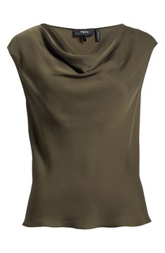 A beautifully draped cowl neck characterizes the look of this cap-sleeve top cut from lustrous silk. 19 1/2" length Cowl neck Cap sleeves 100% silk Dry clean Imported Neck Lines, Cowl Neck Shirt, Cowl Top, Summer Wardrobe Essentials, Cap Sleeve Top, Swimming Outfit, Cowl Neck Top, Sports Blazer, Work Tops