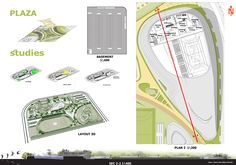 an architectural drawing shows the location of several buildings, including a parking lot and plaza