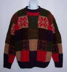 "Vintage Tommy Hilfiger patchwork snowflake winter ski hand knit heavy wool men's sweater. Excellent pre-owned condition. May have been worn once or twice. No holes, snags, stains, etc. Men's size LARGE. 100% wool. Measurements: chest-52\", length-31\". Super warm!" Winter Wool Sweater With Argyle Pattern, Wool Argyle Sweater For Winter, Retro Patchwork Winter Sweater, Retro Patchwork Sweater For Winter, Eminem Photos, Metallic Boots, Mens Sweater, Snow Flake, Vintage Tommy Hilfiger