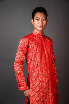 Beautifully custom made men's ao dai. We will guide you through sending us your basic measurements and create an amazing fit. Red Fitted Ao Dai For Traditional Ceremonies, Traditional Fitted Ao Dai For Festivals, Traditional Fitted Cheongsam For Ceremonies, Traditional Fitted Ao Dai For Festive Occasions, Fitted Traditional Cheongsam For Ceremonies, Red Elegant Kurta For Traditional Ceremonies, Elegant Red Kurta For Traditional Ceremonies, Red Fitted Ao Dai For Festivals, Traditional Long Sleeve Red Cheongsam