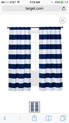 the curtains are blue and white with stripes on them, but one is not in color