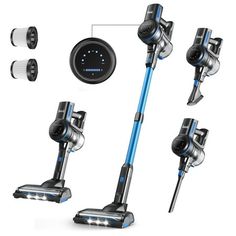 three different types of vacuums with the same device on top and bottom, including one for