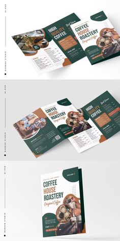 three fold brochure with coffee and roastery images on the front, side and back