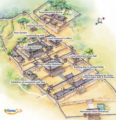 an illustrated map shows the locations of several ancient buildings