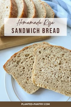 homemade rye sandwich bread on a white plate