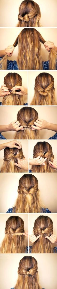 O penteado é super giro Long Hair Diy, Diy Hairstyle, Hairstyle Tutorials, Hair Diy, Step By Step Hairstyles, School Hairstyles, Bow Tutorial, Makeup Hacks, Festival Hair