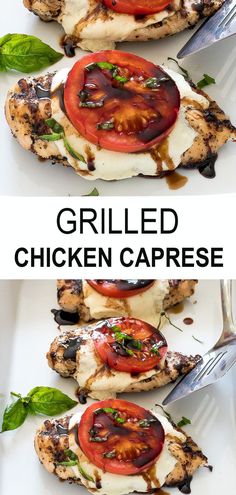 grilled chicken caprese with tomatoes and mozzarella sauce on the side