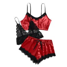 Indulge in luxury with our Red Moon 3PC Satin Lace Sleepwear set. Made from smooth silk and delicate lace, this three-piece lingerie set will make you feel glamorous and confident. Perfect for a special evening or a cozy night in. Upgrade your sleepwear and embrace pure elegance. Fitted Satin Night Sets, Satin Sets With Lace Trim For Wedding Night, Satin Lace Trim Sets For Wedding Night, Elegant Night Sets With Lace Trim, Elegant Red Satin Sets, Fitted Lace Trim Sets For Pajama Party, Lace Sleepwear, Night Set, Satin Sleepwear