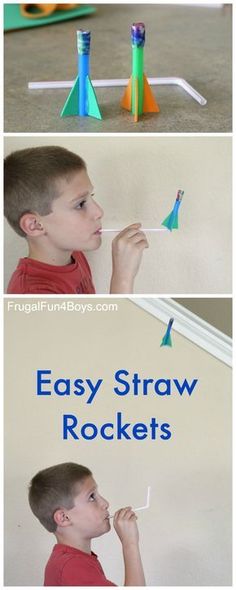 four different pictures with the words easy straw rockets