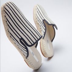 Genuine Zara New With Tag Color: Cream, Navy Stripes Casual Chic! Love Espadrilles Look And Feel.. Classic Look With Navy Stripes. Euro Size 40 Casual Cream Closed Toe Espadrilles, Casual Cream Slip-on Espadrilles, Cream Casual Flat Espadrilles, White Flat Heel Summer Espadrilles, White Flat Heel Espadrilles For Summer, Zara Round Toe Espadrilles For Beach, Zara Espadrilles With Round Toe For Beach, Zara Espadrilles For Beach With Round Toe, Zara Beach Espadrilles With Round Toe