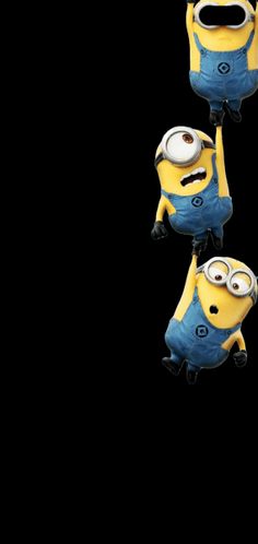 three minion characters are flying in the air with their eyes open and one is wearing blue