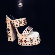 New One Was 150$ Selling For 65$ Designer Rhinestone Heels With Round Toe, Designer Heels With Rhinestones And Round Toe, Chic White Heels With Rhinestones, Glamorous White Leather Heels, Chic Embellished Round Toe Heels, Chic Embellished Heels With Round Toe, Trendy Embellished Heels With Round Toe, Spring Leather Heels With Rhinestones, Glamorous Multicolor Platform Heels