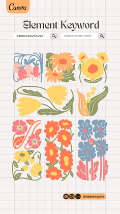 an image of flowers and leaves on a sheet of paper with the words, element keyword