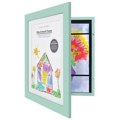 an image of a child's artwork displayed in a frame with the window open