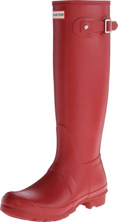 PRICES MAY VARY. Unique latex dipped construction provides a seamless waterproof shell Woven nylon lining Cushioned footbed with sponge-comfort Please note: the buckle on this boot is decorative and should not be used as an aid to pull on the boot Natural rubber outsole Enjoy the Original Tall Classic red rain boot from Hunter, offered in an array of darling colours. Featuring the Hunter Original tread pattern, and a comfortable polyester lining, this classic waterproof boot is perfect for wet w Red Hunter Boots Outfit Winter, Casual Red Rain Boots For Rainy Weather, Red Round Toe Rain Boots For Outdoor, Red Waterproof Rain Boots, Womens Hunter Boots, Hunter Boots Red, Red Hunter Boots, Hunter Logo, Red Rain Boots