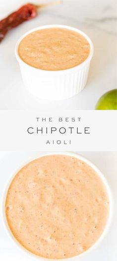 the best chipotle aioli recipe in a white bowl with an apple next to it