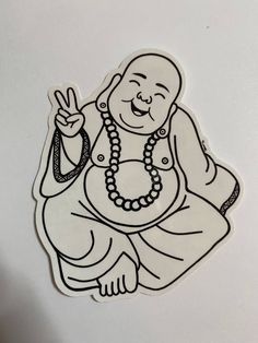 a sticker with an image of a buddha sitting in the middle of it's body